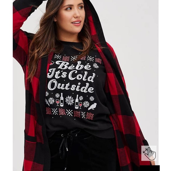 Torrid NWOT Hooded Cardigan Plaid Red Size 2X Buffalo Plaid Longline Pockets - Picture 2 of 8